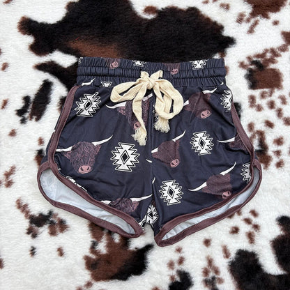 SS0087 Baby Girls Western Black Cow Sports Summer Shorts