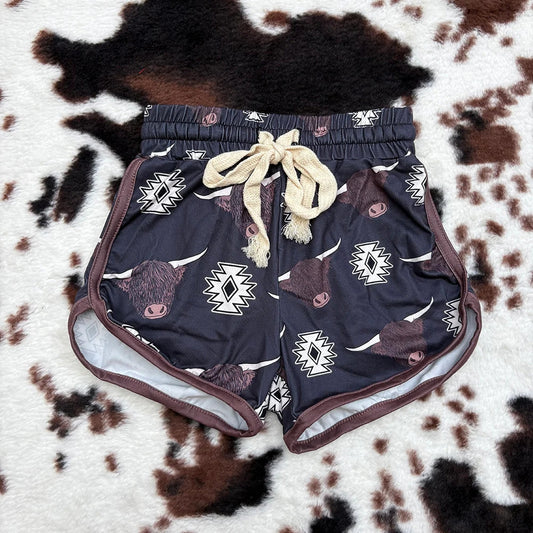 SS0087 Baby Girls Western Black Cow Sports Summer Shorts
