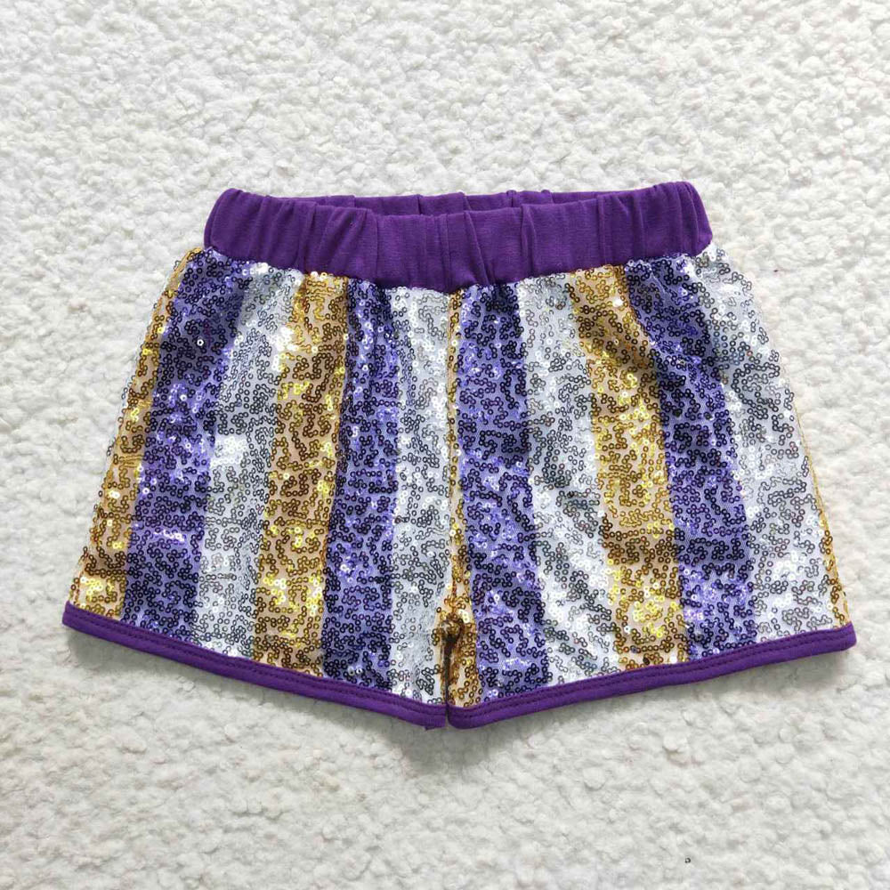 SS0115 Purple gold and white striped sequin shorts – Jojo-03