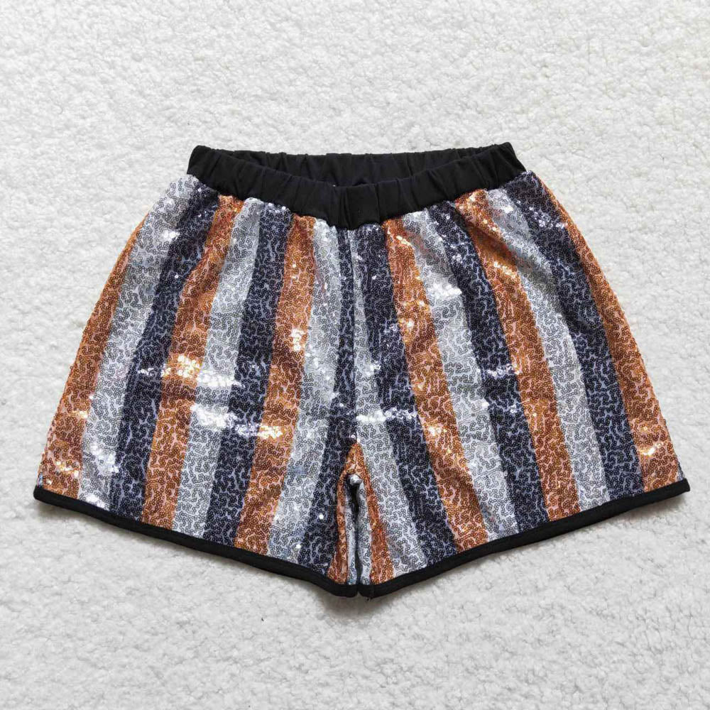 SS0120 Adult black and white gold striped sequin shorts