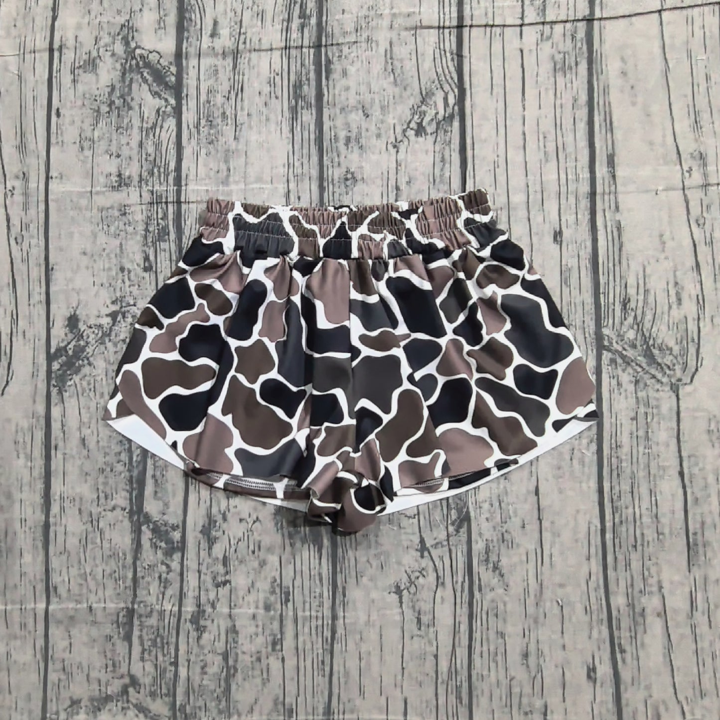 Sample SS0773 Cute Yoga fabric Baby Girls Southern Dark Brown Camo Yoga Active Ruffle Shorts Bottom