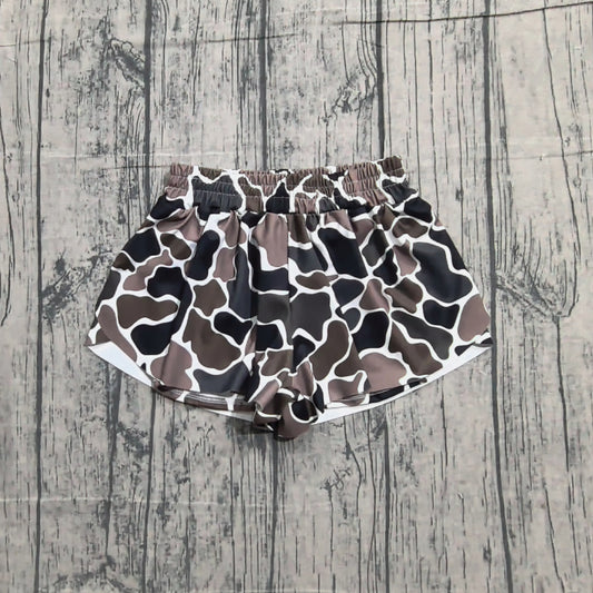 Sample SS0773 Cute Yoga fabric Baby Girls Southern Dark Brown Camo Yoga Active Ruffle Shorts Bottom