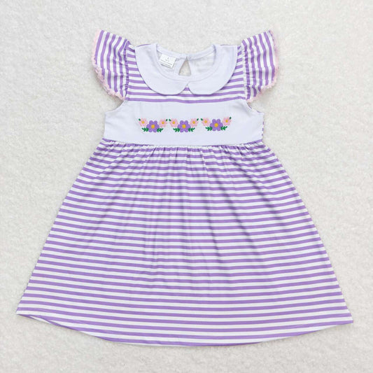 GSD0836 Flower purple and white striped doll collar flying sleeve dress