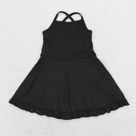 S0446 solid color black sportswear skirt swimsuit