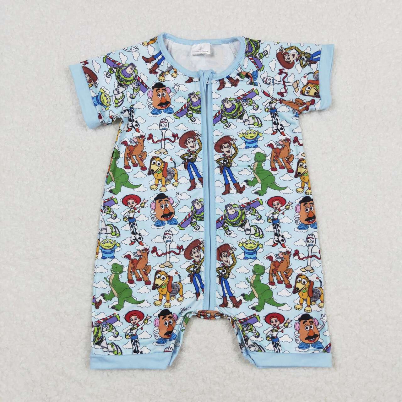 SR1274 Boy's cartoon white cloud blue zip-up short-sleeved onesie