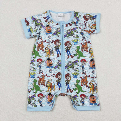 SR1274 Boy's cartoon white cloud blue zip-up short-sleeved onesie