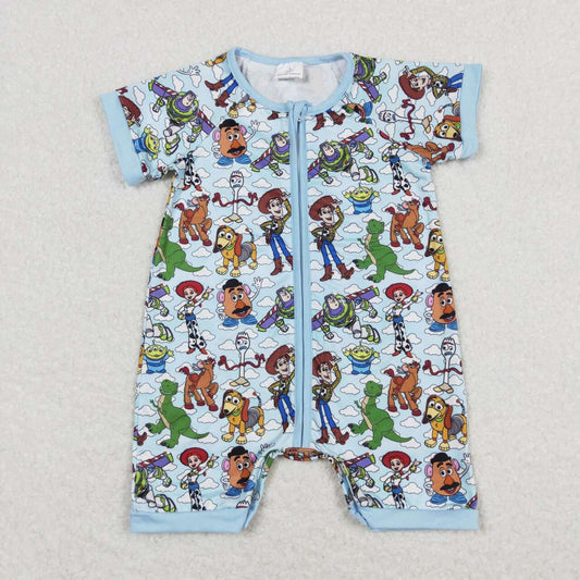 SR1274 Boy's cartoon white cloud blue zip-up short-sleeved onesie