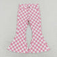 P0348 pink and white plaid denim trousers