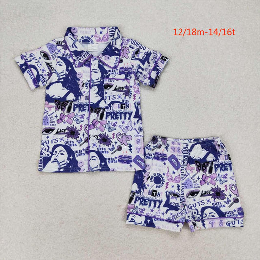 GSSO0988 Butterfly purple white short-sleeved shorts pajamas set