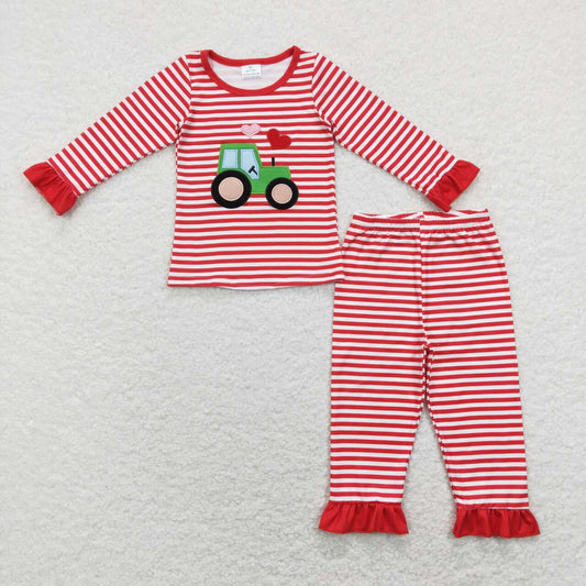 GLP1077 embroidery love tractor lace red and white striped long-sleeved trousers suit