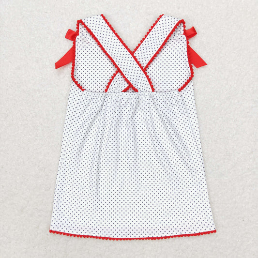 GT0599 4th of july Embroidered flag polka dot white sleeveless top