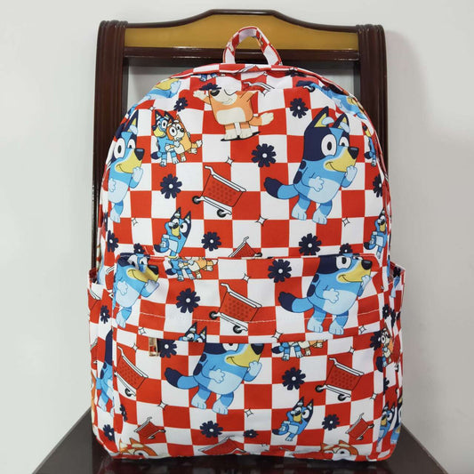 BA0179 Cartoon dog red and white checkered backpack
