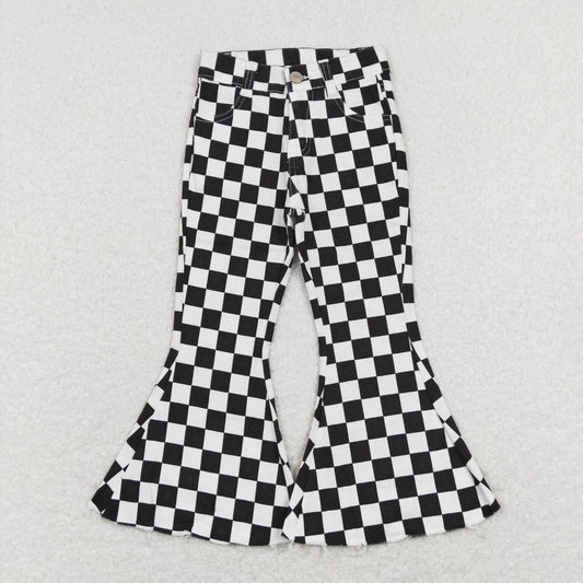 P0349 black and white plaid denim trousers