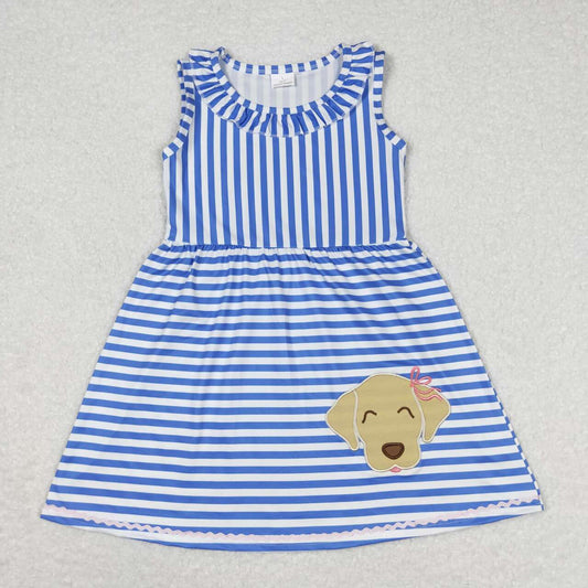GSD0934 Embroidered puppy-blue striped lace sleeveless dress