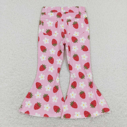 P0396 Strawberry flower pink denim trousers