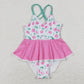 S0251 Cherry polka dot lace pink-white halter one-piece