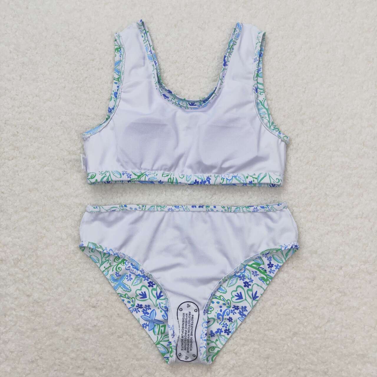 S0279 Floral blue and white lace bathing suit