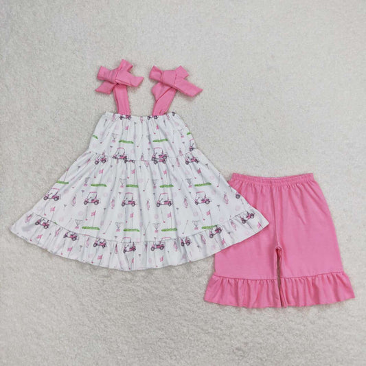 GSSO0659 Golf white suspenders pink shorts suit