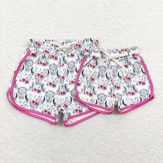 SS0127 adult alpine cow head rose red edge white shorts