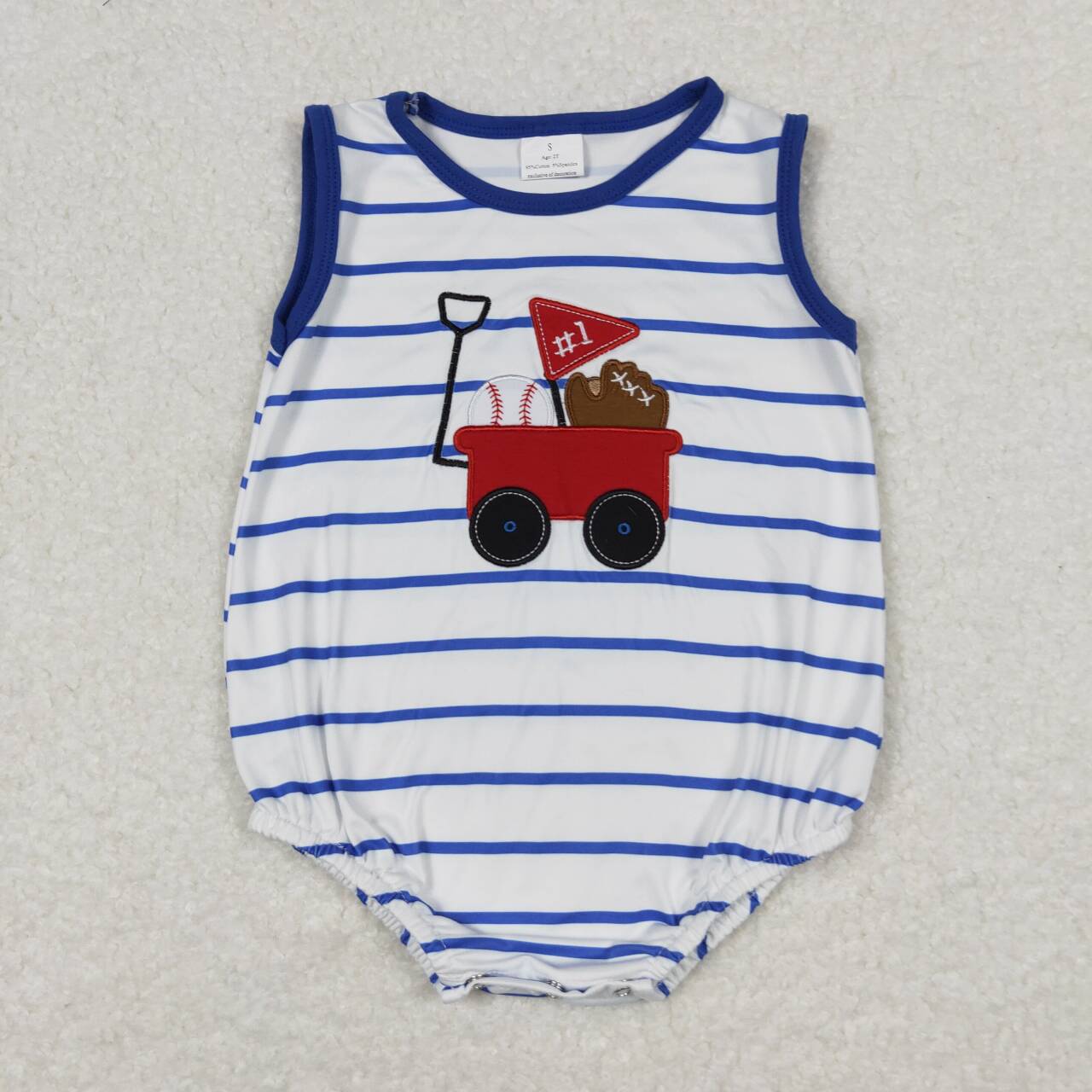 SR0935 Embroidered baseball cart blue striped white vest jumpsuit