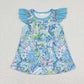 GT0562 Floral pattern blue flying sleeve top