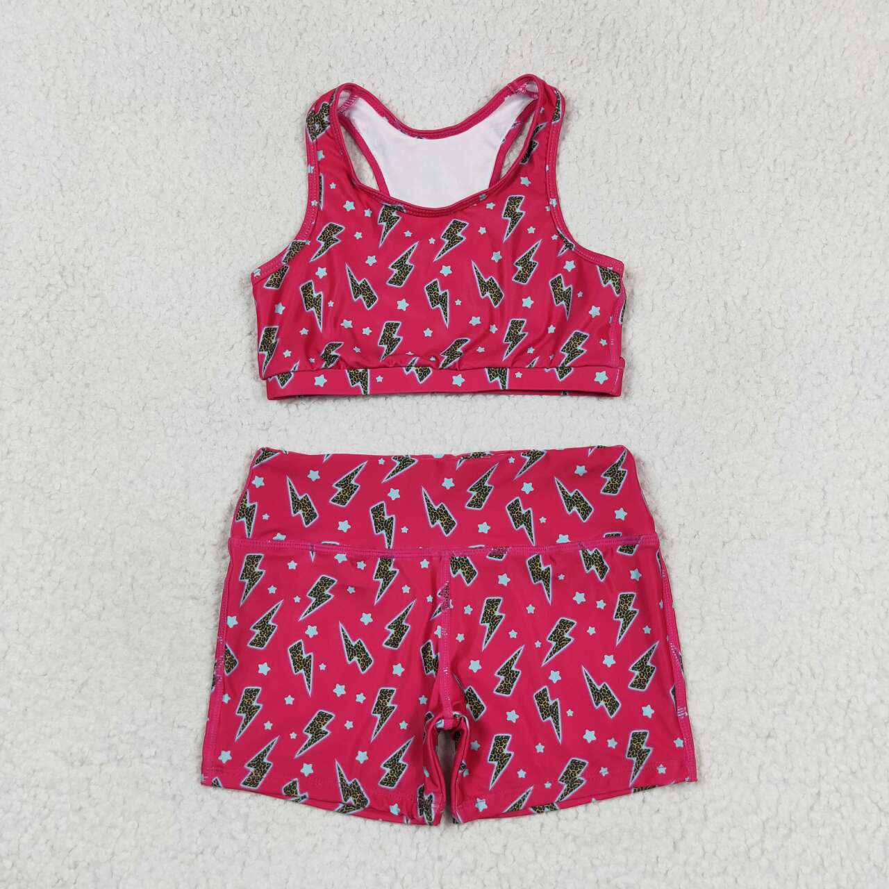 GT0519+SS0216 Stars Lightning rose red sleeveless top shorts yoga suit