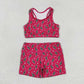 GT0519+SS0216 Stars Lightning rose red sleeveless top shorts yoga suit