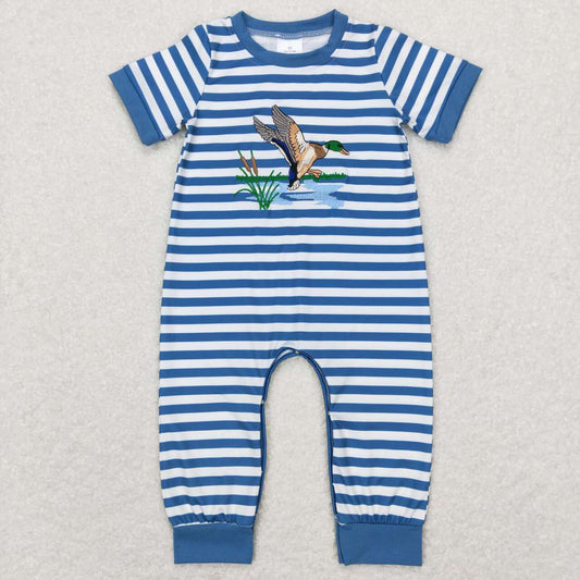 R0554 Embroidered Duck Reed striped Short sleeve blue border short sleeve onesie