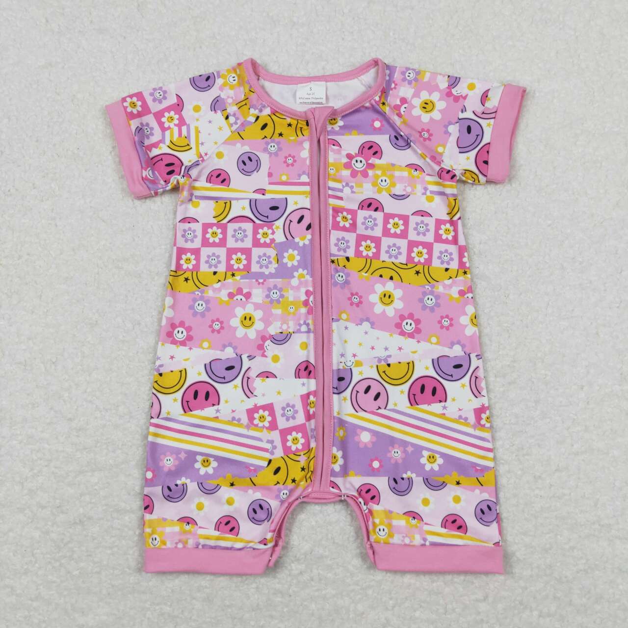 SR0968 Girl's pink purple zipper short-sleeved onesie