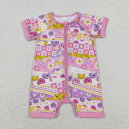 SR0968 Girl's pink purple zipper short-sleeved onesie