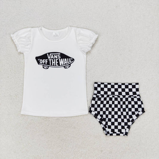 GT0479+ SS0139 Skateboard short-sleeved white top black and white checkered briefs suit