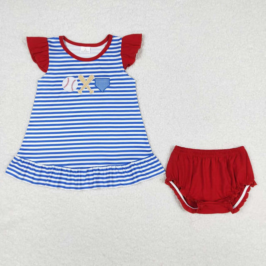 GT0560+SS0267 Embroidered baseball blue and white striped flying sleeve top Red lace briefs suit