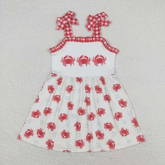 GSD0914 Crab Stars red and white check lace beige halter dress