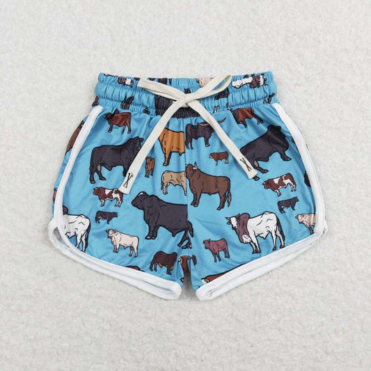 SS0124 kids cow pattern blue shorts