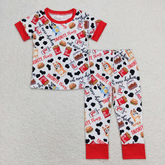 BSPO0346 cartoon cow print red and white short-sleeved trousers pajamas set