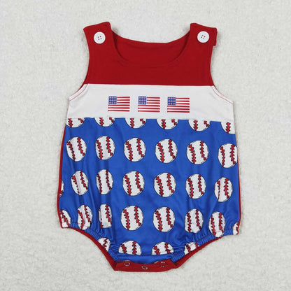 SR1194 4th of July Flag baseball navy blue red vest jumpsuit