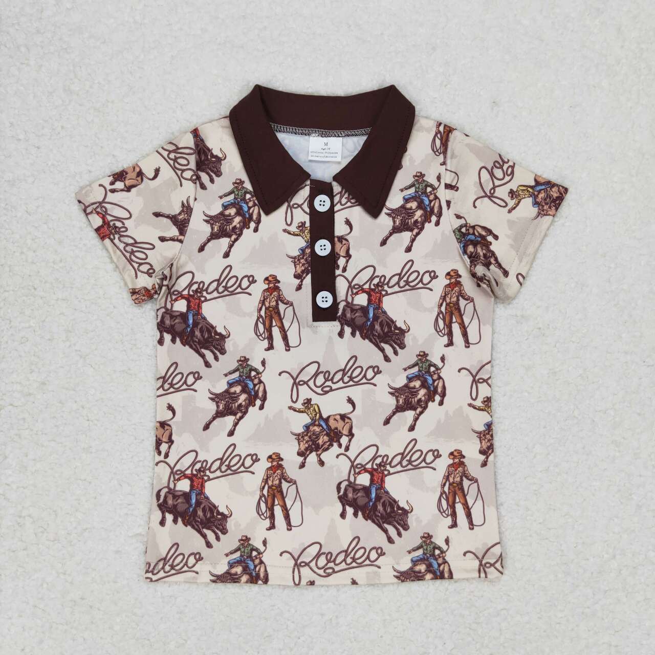 BT0558 Boys Western riding brown collar short sleeve top