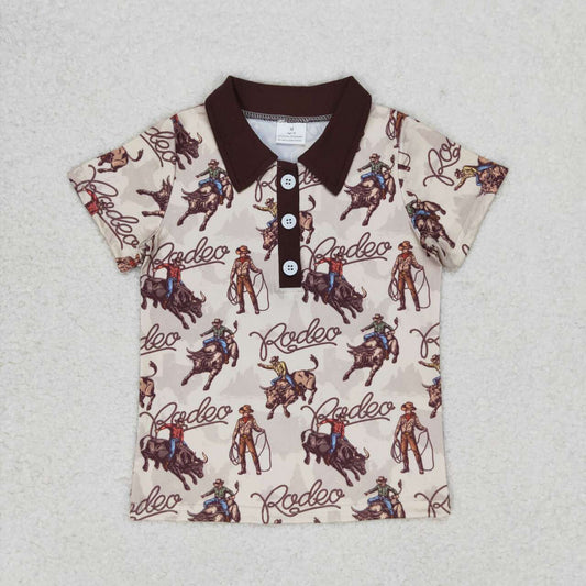 BT0558 Boys Western riding brown collar short sleeve top