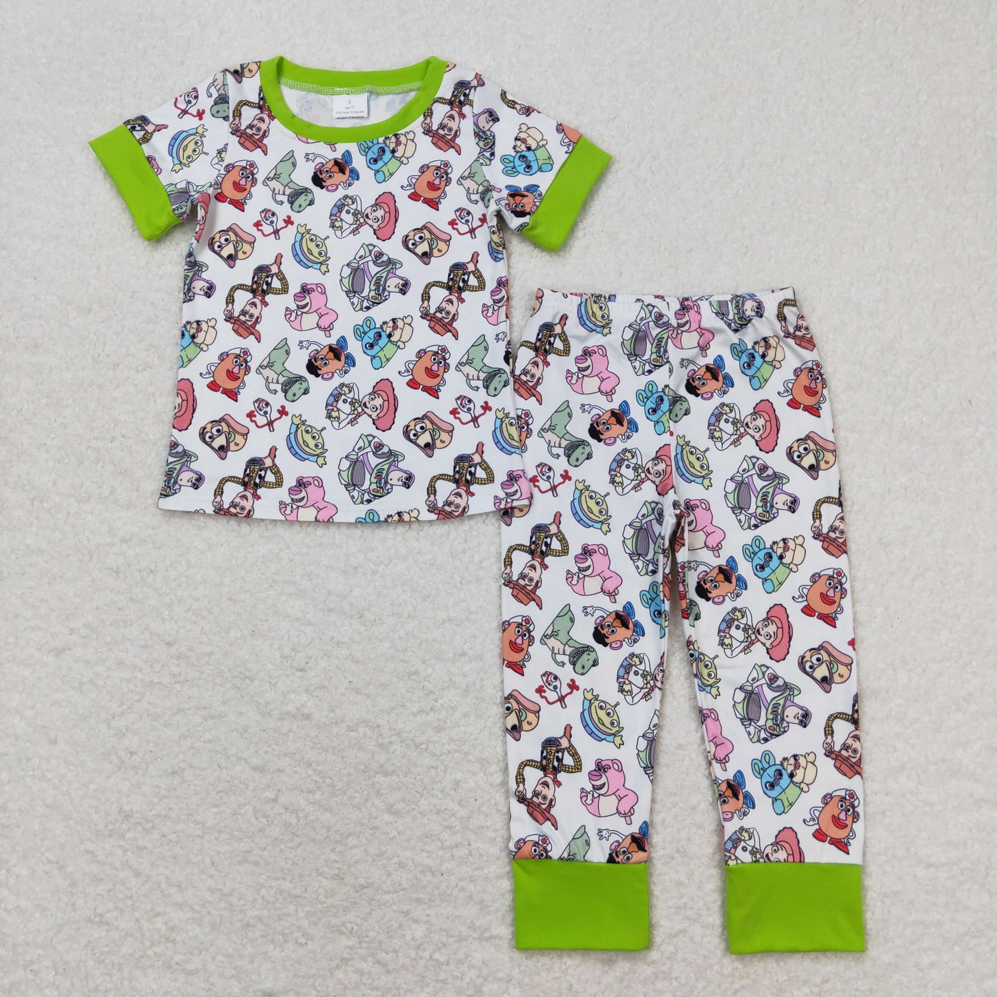 BSPO0321 Cartoon green and white short-sleeved trousers pajamas set