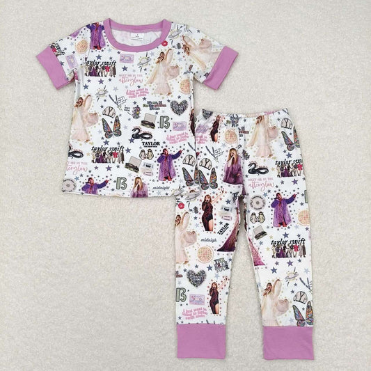 GSPO1414 Country music singer purple and white short-sleeved pants pajamas set