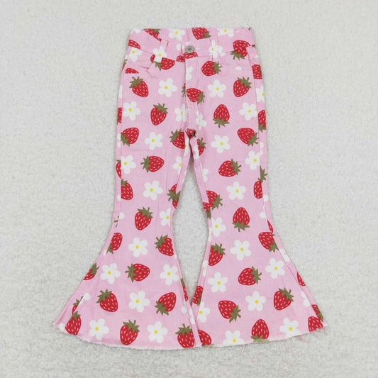 P0396 Strawberry flower pink denim trousers