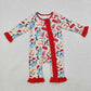 LR1685 Baby Infant Girls Christmas Dogs Ruffle Long Sleeve Romper