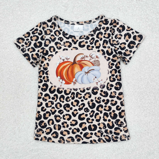 GT0688 Baby Girls Leopard Pumpkins Short Sleeve Tee Shirts Top