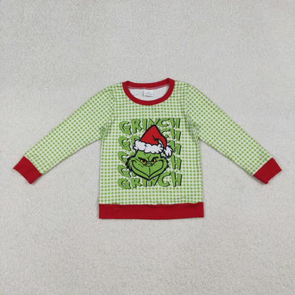 Sibling Baby Boys Green Faces Christmas Checked Tee Shirts Top Rompers C10.23