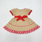 GSD1389 Christmas doll collar striped lace red belt brown short-sleeved dress