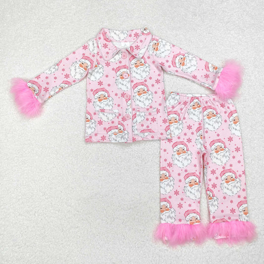 GLP1900 Baby Girls Christmas Pink Santas Shirt Pants Clothes Set