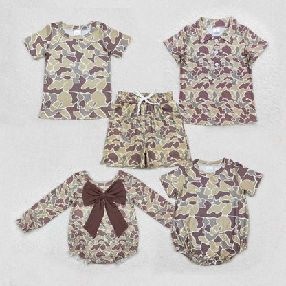 Sibling Baby Boys Girls Khaki Shirts Tops Short Bottom Rompers C11.28