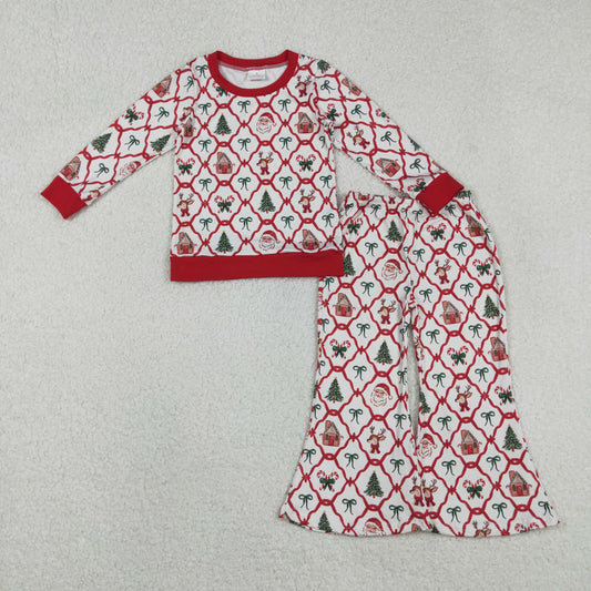 GLP2878 Baby Girls Red Bows Santa Top Bell Bottom Pants Christmas Clothes Set C11.14