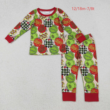 BLP1282 Baby Boys Red Green Face Lights Top Pants Christmas Pajamas Set C10.8
