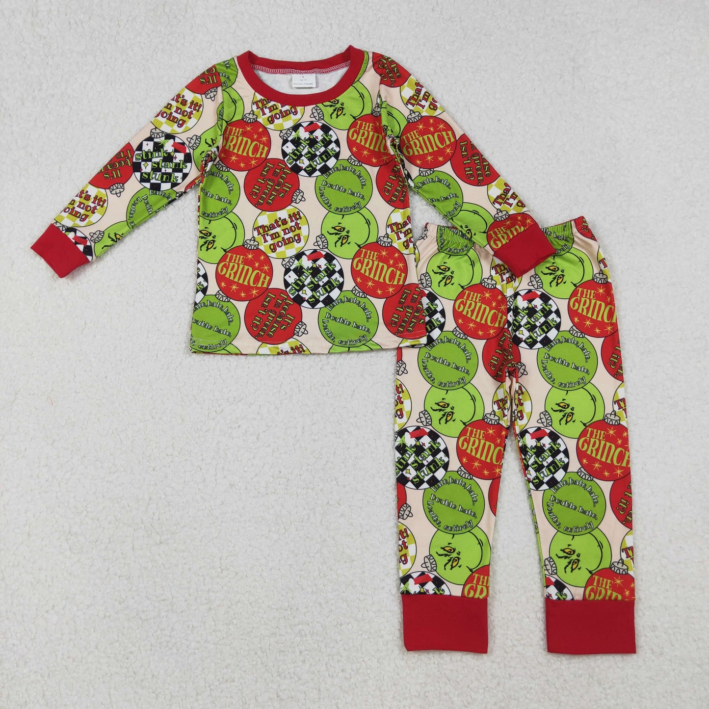 BLP1282 Baby Boys Red Green Face Lights Top Pants Christmas Pajamas Set C10.8